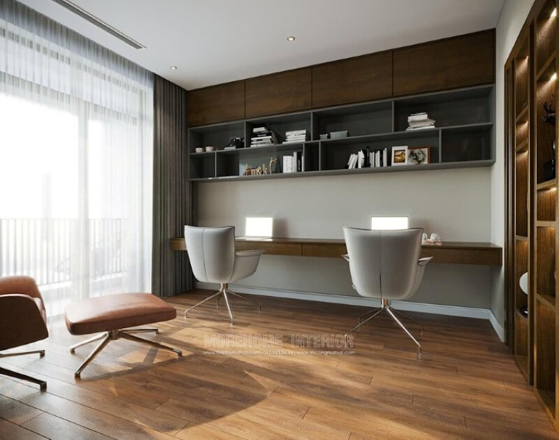 Mẫu kệ ốp tường bằng gỗ đẹp ấn tượng với ý tưởng thiết kế theo phong cách hiện đại. Thiết kế chung cư