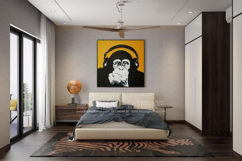 Bố trí nội thất phòng ngủ có quạt trần đẹp, độc đáo. Thiết kế chung cư