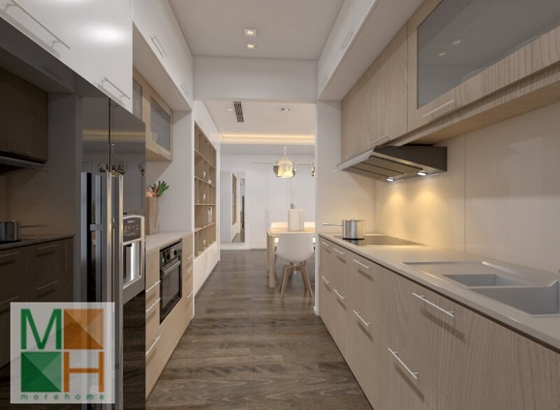 Với diện tích căn bếp nhỏ không còn là nỗi lo nếu chúng ta biết cách bố trí nội thất hợp lí và sử dụng hệ tủ bếp đa chức năng sát tường giúp tiết kiệm diện tích không gian Tủ bếp hiện đại,tủ bếp đẹp hiện đại, tủ bếp An Cường