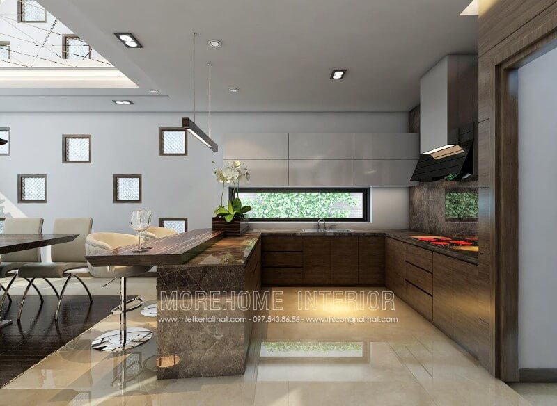 Tủ bếp hiện đại đẹp kiểu dáng chữ U mang lại cho gia chủ một không gian nấu nướng lí tưởng hơn cả, thường được nhiều khách hàng tìm kiếm và lựa chọn cho nhà bếp của mình Tủ bếp hiện đại,tủ bếp đẹp hiện đại, tủ bếp An Cường